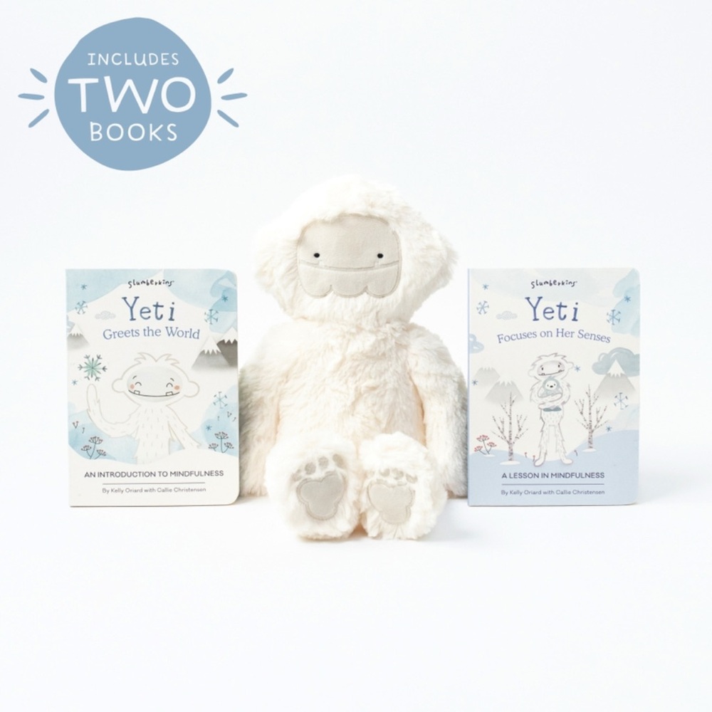 Fluffy Cream Yeti Plush with Mindfulness Books